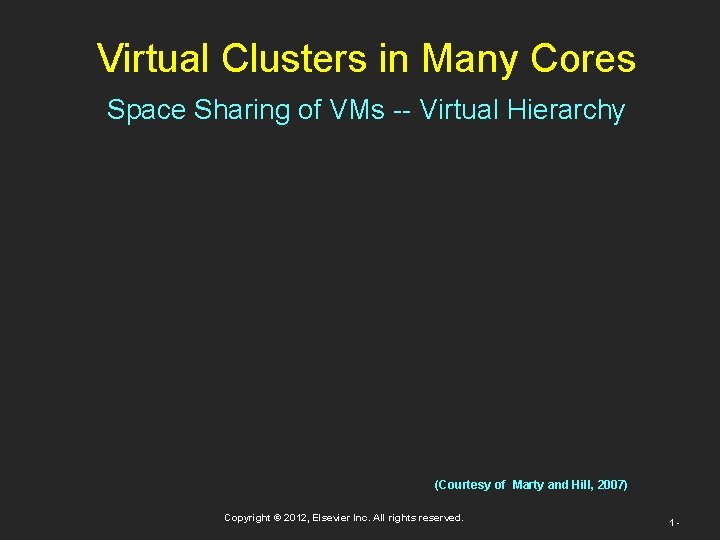 Virtual Clusters in Many Cores Space Sharing of VMs -- Virtual Hierarchy (Courtesy of