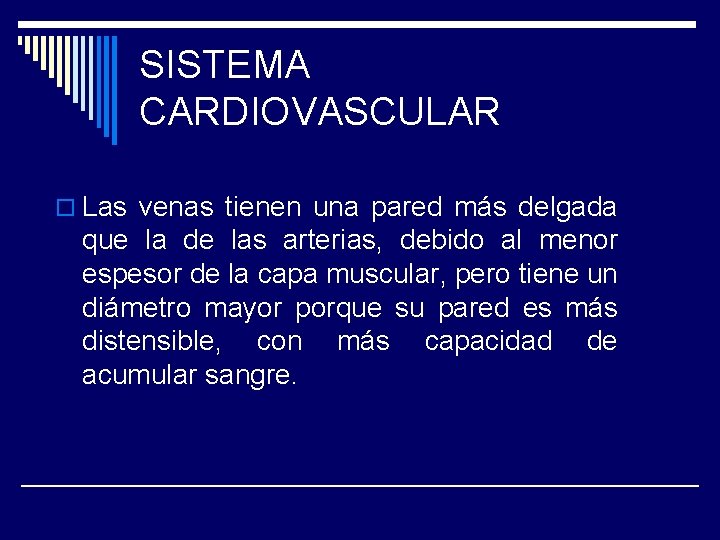 SISTEMA CARDIOVASCULAR o Las venas tienen una pared más delgada que la de las