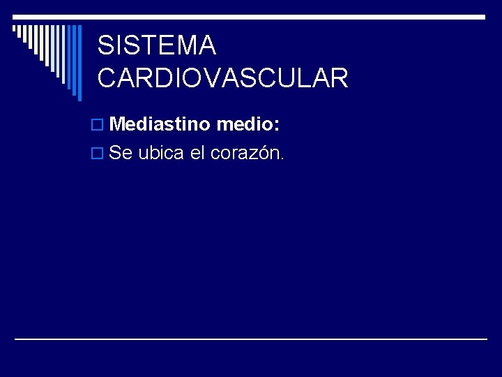 SISTEMA CARDIOVASCULAR o Mediastino medio: o Se ubica el corazón. 