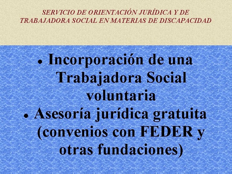 SERVICIO DE ORIENTACIÓN JURÍDICA Y DE TRABAJADORA SOCIAL EN MATERIAS DE DISCAPACIDAD Incorporación de