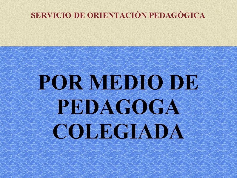 SERVICIO DE ORIENTACIÓN PEDAGÓGICA POR MEDIO DE PEDAGOGA COLEGIADA 