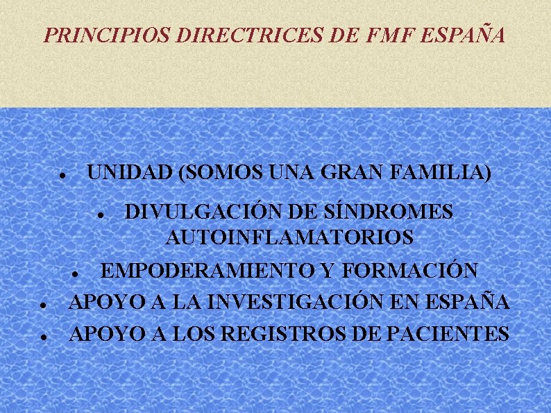 PRINCIPIOS DIRECTRICES DE FMF ESPAÑA UNIDAD (SOMOS UNA GRAN FAMILIA) EMPODERAMIENTO Y FORMACIÓN APOYO