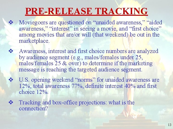 PRE-RELEASE TRACKING v Moviegoers are questioned on “unaided awareness, ” “interest” in seeing a