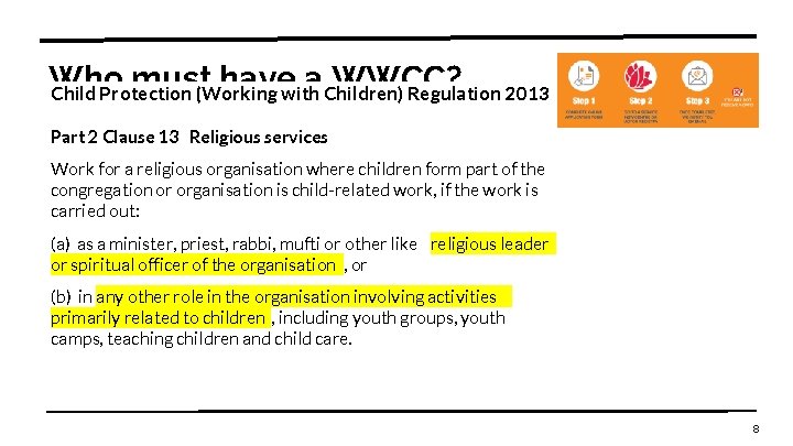 Who must have a WWCC? Child Protection (Working with Children) Regulation 2013 Part 2