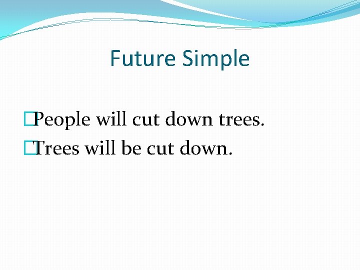 Future Simple �People will cut down trees. �Trees will be cut down. 
