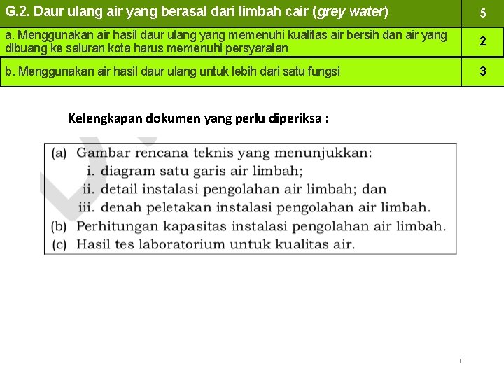 G. 2. Daur ulang air yang berasal dari limbah cair (grey water) 5 a.