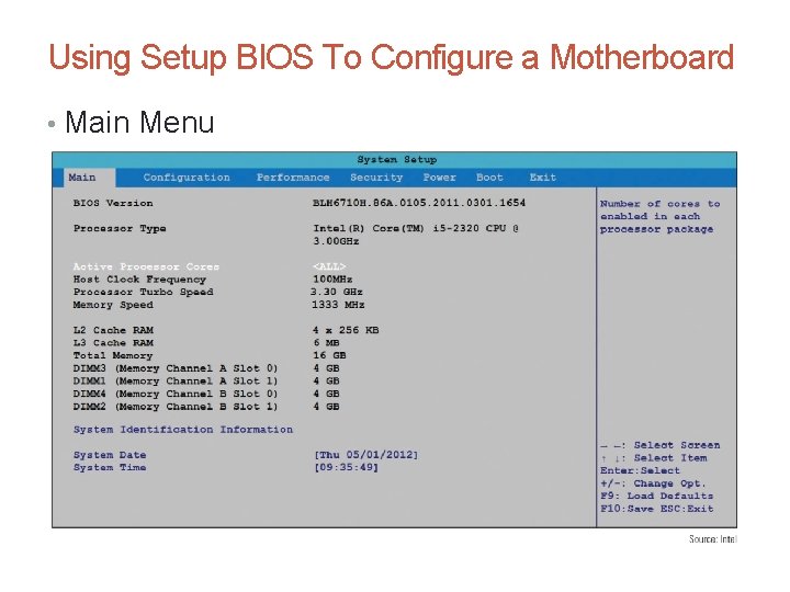 Using Setup BIOS To Configure a Motherboard • Main Menu 