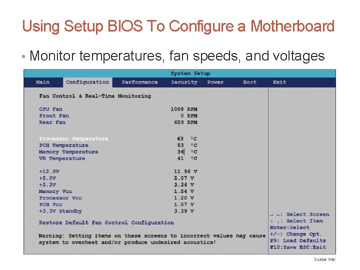 Using Setup BIOS To Configure a Motherboard • Monitor temperatures, fan speeds, and voltages