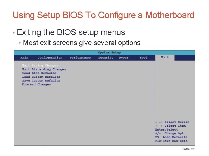 Using Setup BIOS To Configure a Motherboard • Exiting the BIOS setup menus •