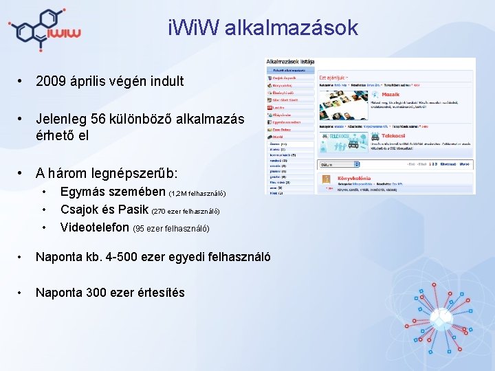 i. W alkalmazások • 2009 április végén indult • Jelenleg 56 különböző alkalmazás érhető