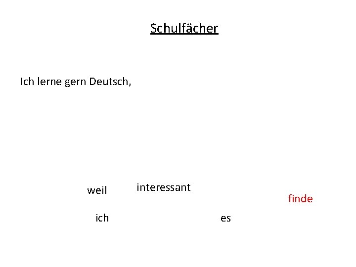 Schulfächer Ich lerne gern Deutsch, weil ich interessant finde es 