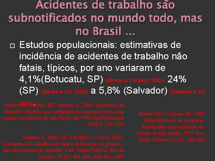 Acidentes de trabalho são subnotificados no mundo todo, mas no Brasil. . . Estudos