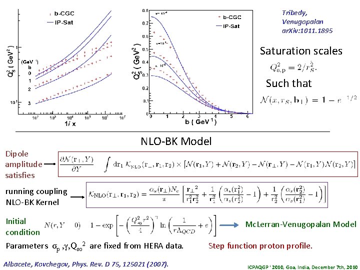 Tribedy, Venugopalan ar. Xiv: 1011. 1895 Saturation scales Such that Dipole amplitude satisfies NLO-BK