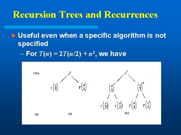 Recursion Trees and Recurrences l Useful even when a specific algorithm is not specified Recursion Trees and Recurrences l Useful even when a specific algorithm is not specified