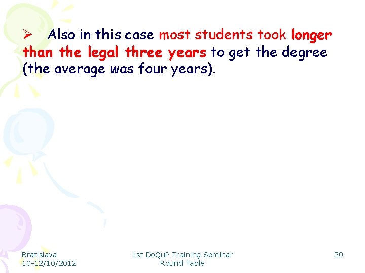 Ø Also in this case most students took longer than the legal three years