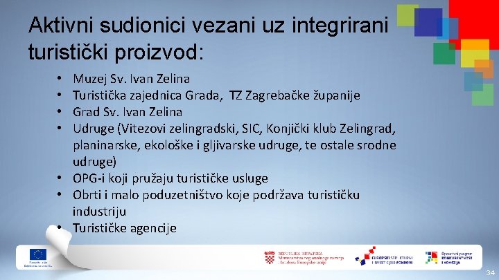 Aktivni sudionici vezani uz integrirani turistički proizvod: Muzej Sv. Ivan Zelina Turistička zajednica Grada,