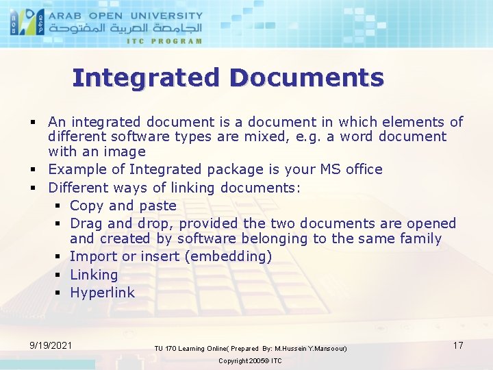 Integrated Documents § An integrated document is a document in which elements of different