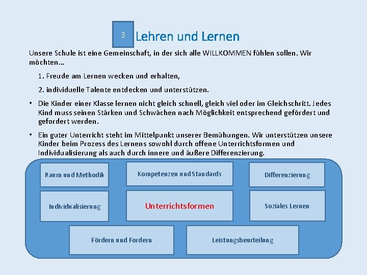 3 Lehren und Lernen Unsere Schule ist eine Gemeinschaft, in der sich alle WILLKOMMEN