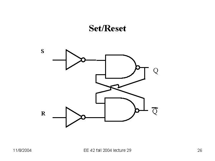 Set/Reset S Q Q R 11/8/2004 EE 42 fall 2004 lecture 29 26 