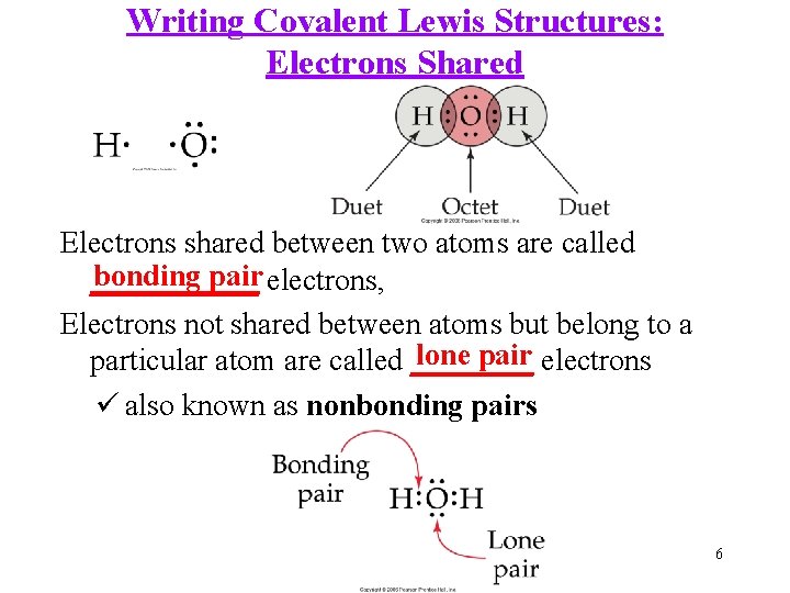 Writing Covalent Lewis Structures: Electrons Shared Electrons shared between two atoms are called bonding