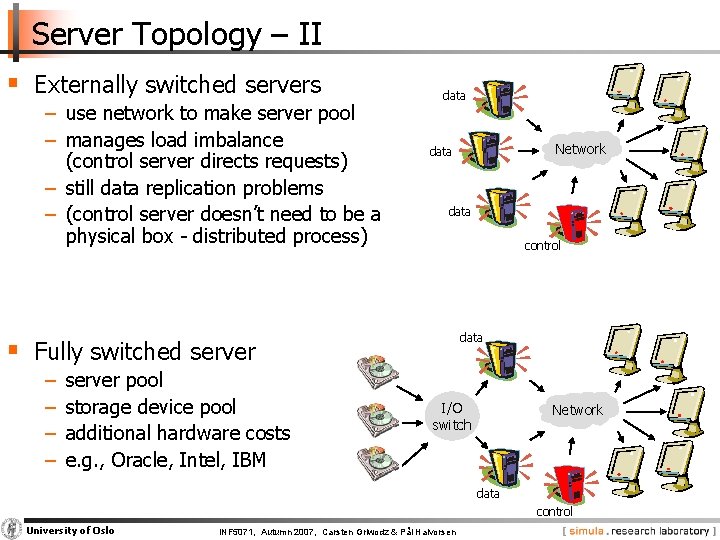 Server Topology – II § Externally switched servers − use network to make server