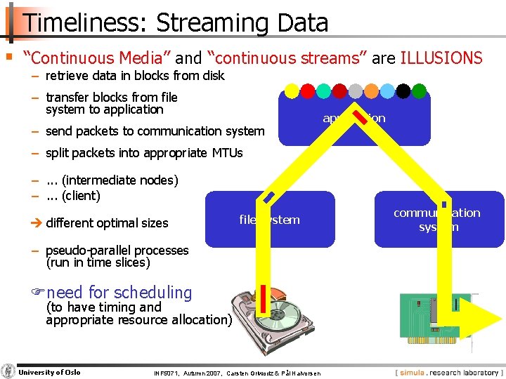 Timeliness: Streaming Data § “Continuous Media” and “continuous streams” are ILLUSIONS − retrieve data