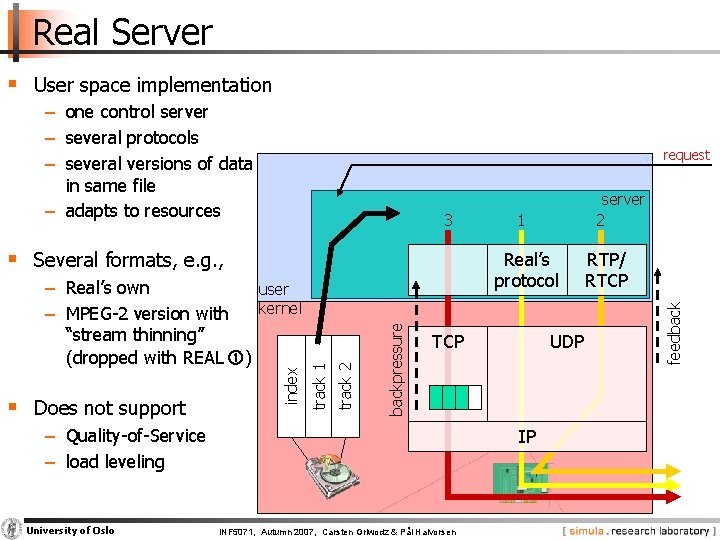 Real Server § User space implementation − one control server − several protocols −