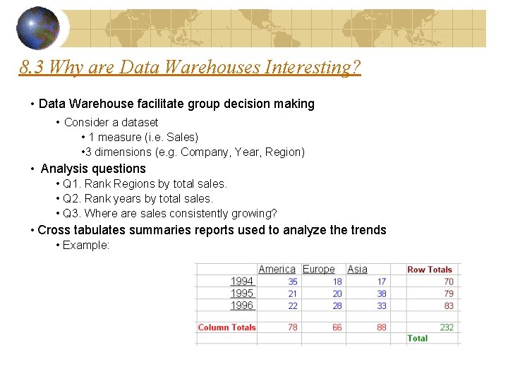 8. 3 Why are Data Warehouses Interesting? • Data Warehouse facilitate group decision making 8. 3 Why are Data Warehouses Interesting? • Data Warehouse facilitate group decision making