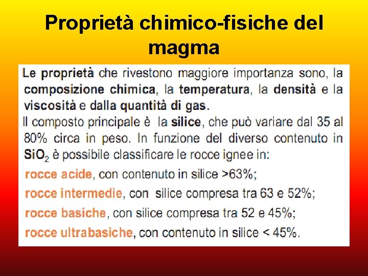 Proprietà chimico-fisiche del magma 