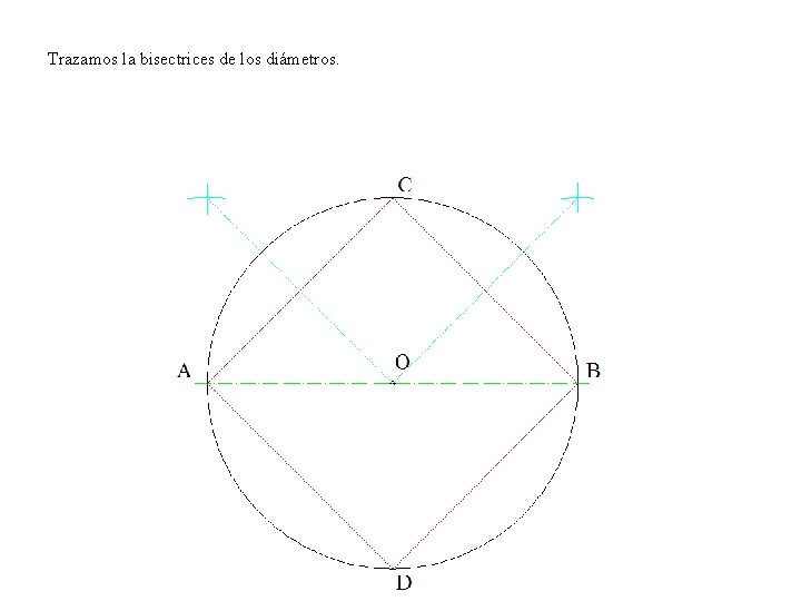 Trazamos la bisectrices de los diámetros. 