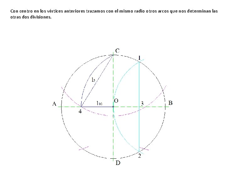 Con centro en los vértices anteriores trazamos con el mismo radio otros arcos que