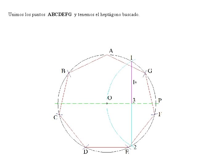Unimos los puntos ABCDEFG y tenemos el heptágono buscado. 