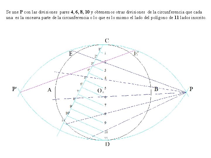 Se une P con las divisiones pares 4, 6, 8, 10 y obtenemos otras