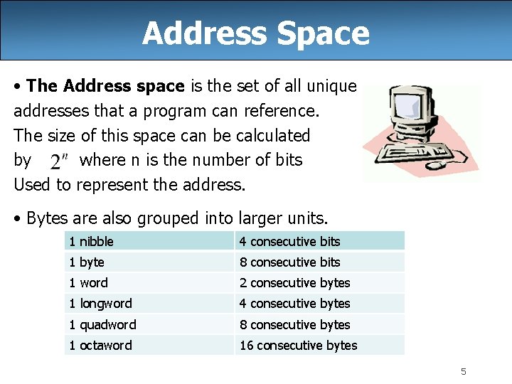 Address Space • The Address space is the set of all unique addresses that Address Space • The Address space is the set of all unique addresses that