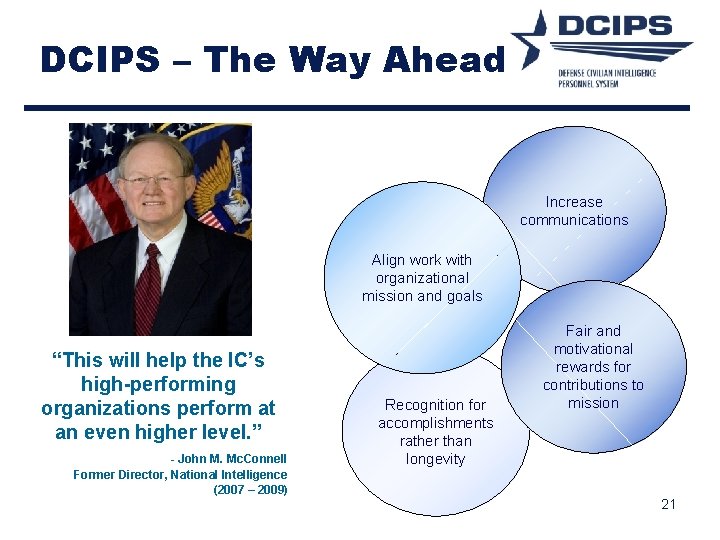 DCIPS – The Way Ahead Increase communications Align work with organizational mission and goals DCIPS – The Way Ahead Increase communications Align work with organizational mission and goals