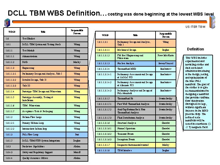 DCLL TBM WBS Definition…costing was done beginning at the lowest WBS level US ITER