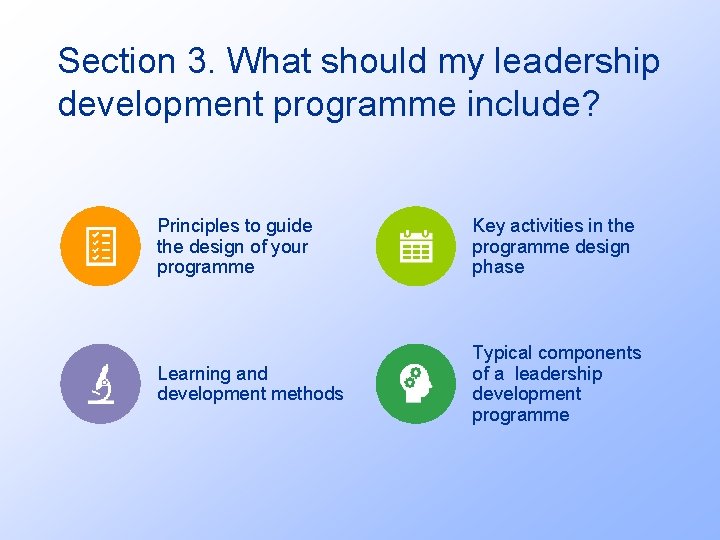 Section 3. What should my leadership development programme include? Principles to guide the design