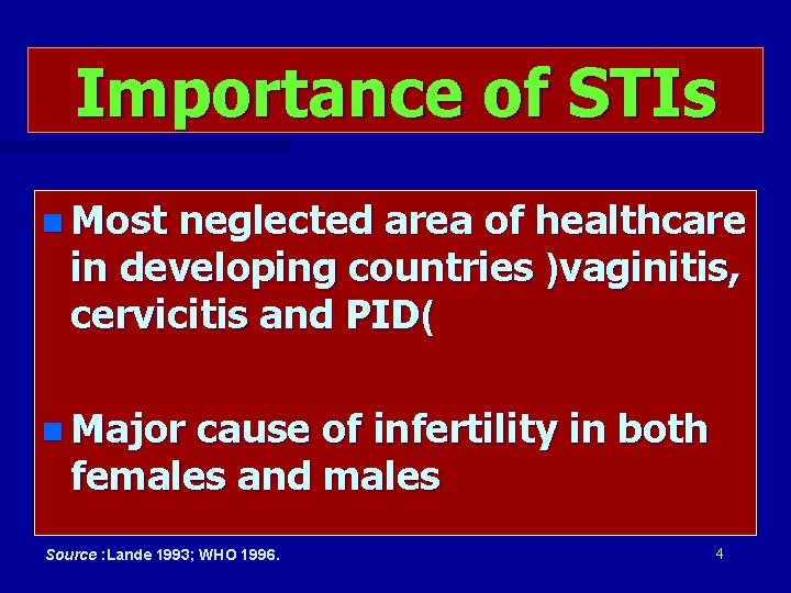 Importance of STIs n Most neglected area of healthcare in developing countries )vaginitis, cervicitis