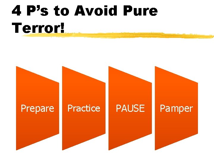 4 P’s to Avoid Pure Terror! Prepare Practice PAUSE Pamper 