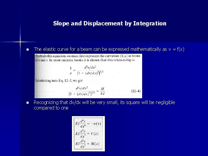 Slope and Displacement by Integration n The elastic curve for a beam can be