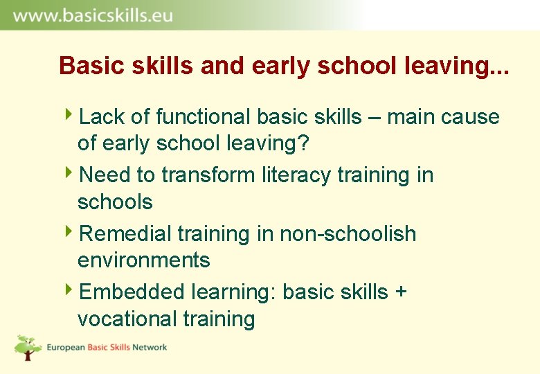 Basic skills and early school leaving. . . 4 Lack of functional basic skills