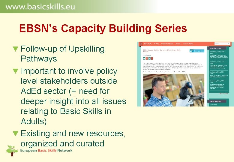 EBSN’s Capacity Building Series Follow-up of Upskilling Pathways Important to involve policy level stakeholders