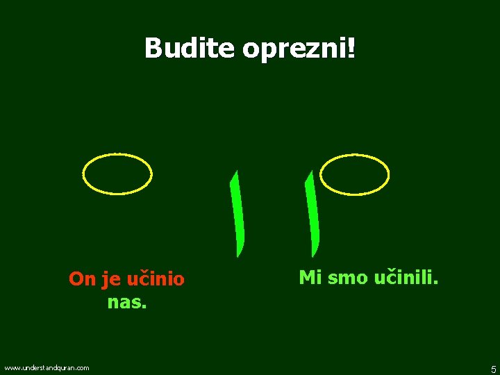 Budite oprezni! On je učinio nas. www. understandquran. com ﺍﺍ Mi smo učinili. 5