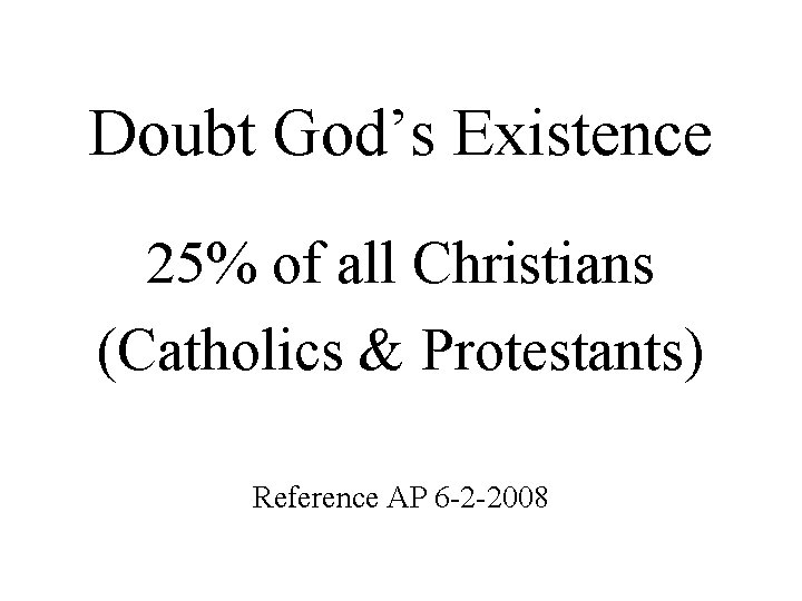 Doubt God’s Existence 25% of all Christians (Catholics & Protestants) Reference AP 6 -2