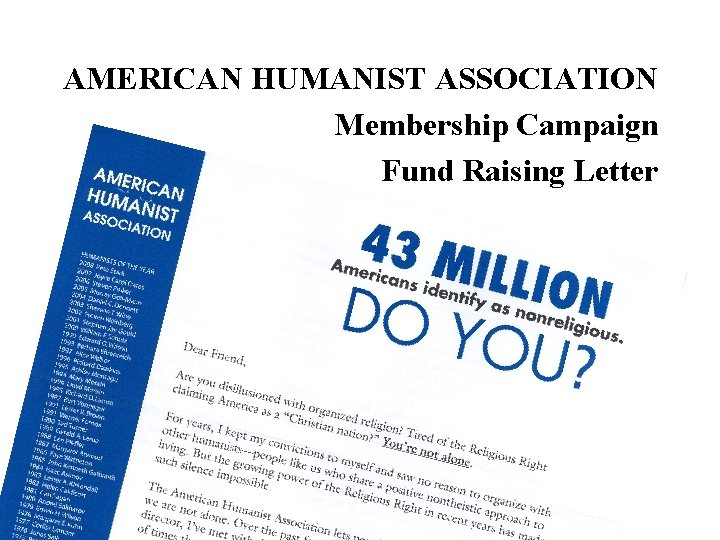 AMERICAN HUMANIST ASSOCIATION Membership Campaign Fund Raising Letter 