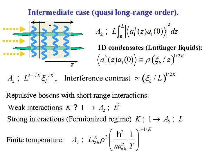 Intermediate case (quasi long-range order). L 1 D condensates (Luttinger liquids): z Repulsive bosons
