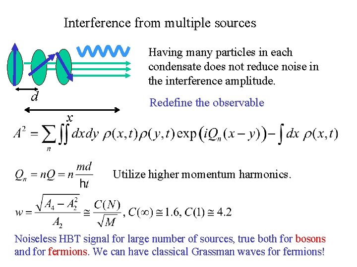 Interference from multiple sources Having many particles in each condensate does not reduce noise