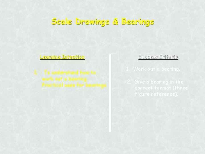 Scale Drawings & Bearings Learning Intention 1. To understand how to work out a