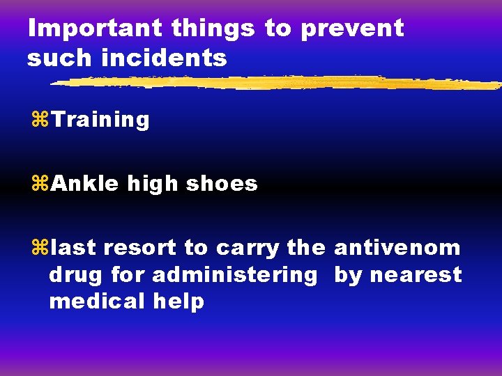 Important things to prevent such incidents z. Training z. Ankle high shoes zlast resort