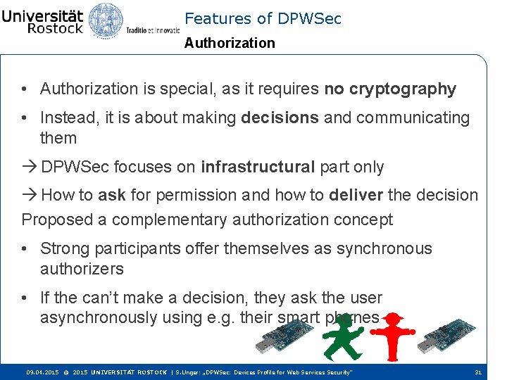 Features of DPWSec Authorization • Authorization is special, as it requires no cryptography •